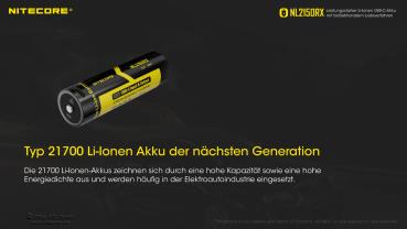 NITECORE - LI-ION AKKU TYP 21700 - 5000MAH - NL2150RX MIT POWERBANK FUNKTION